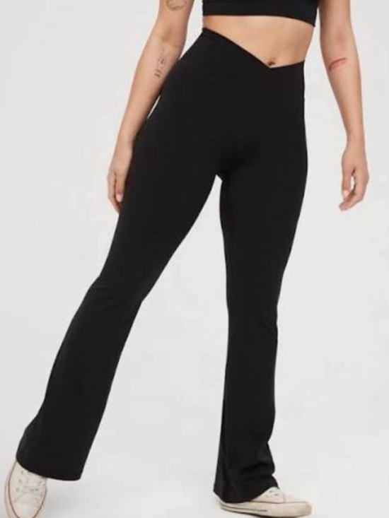 aerie Pants - Aerie Crossover Real Me Flared Black V-Waist Leggings